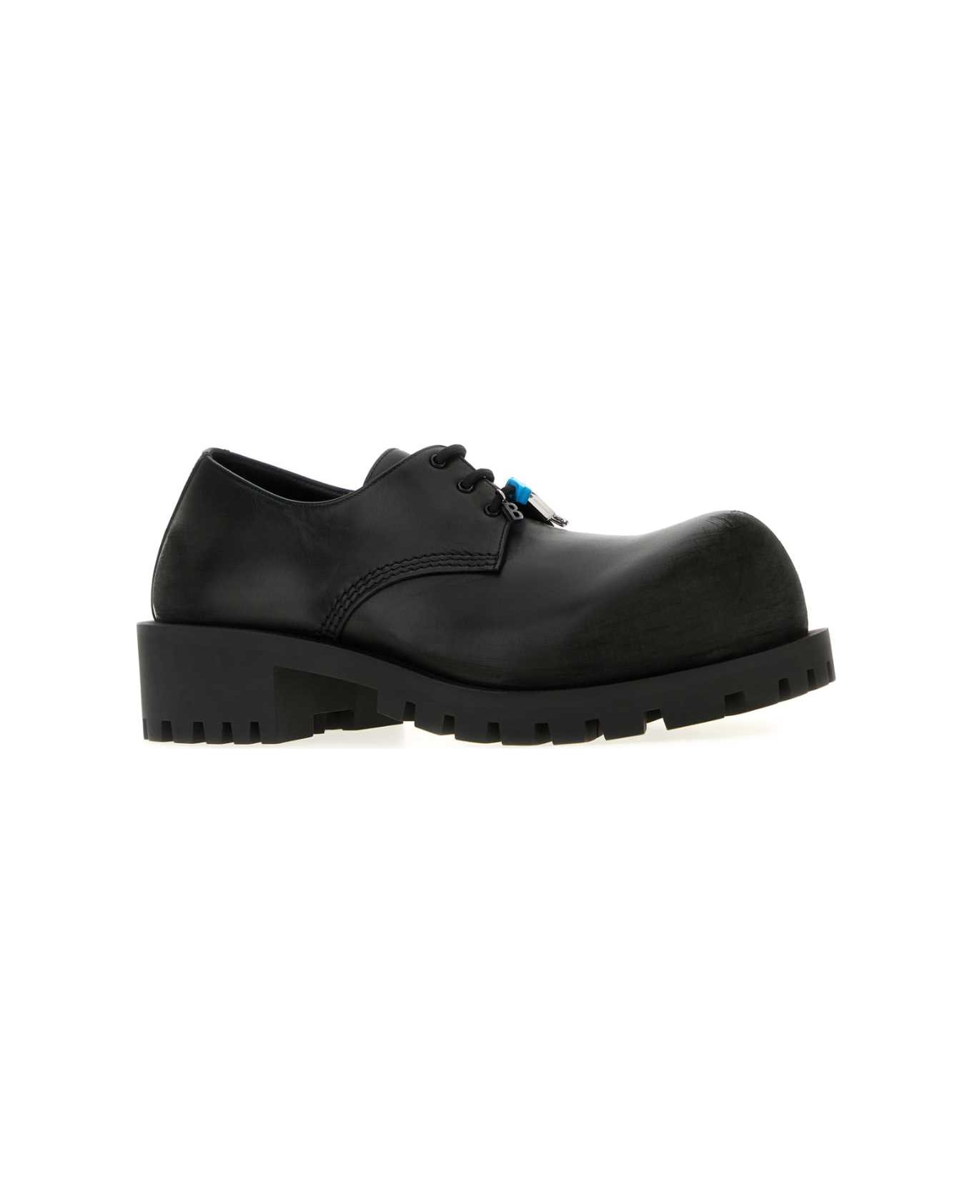Black Leather Lace Up Shoes - 2