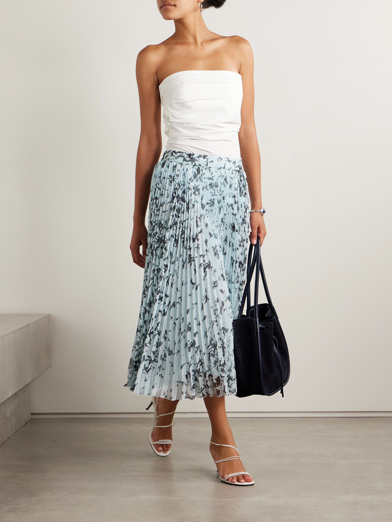 Cecily pleated printed crepon midi skirt Blue - 2