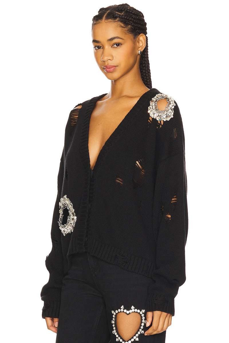 AREA Distressed Crystal Cardigan outlook