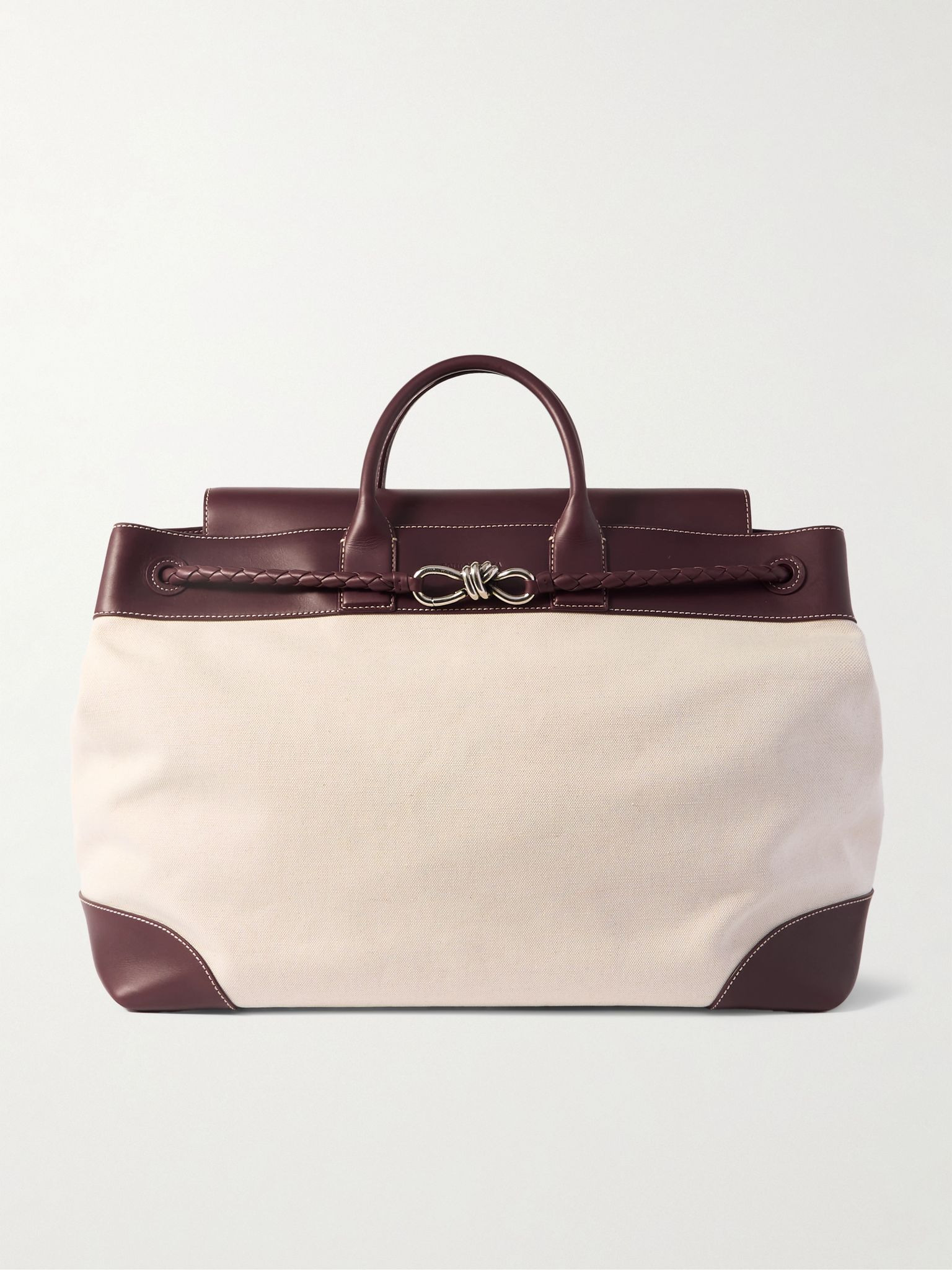 Andiamo Maxi Intrecciato Leather-Trimmed Canvas Tote Bag Neutral - 1