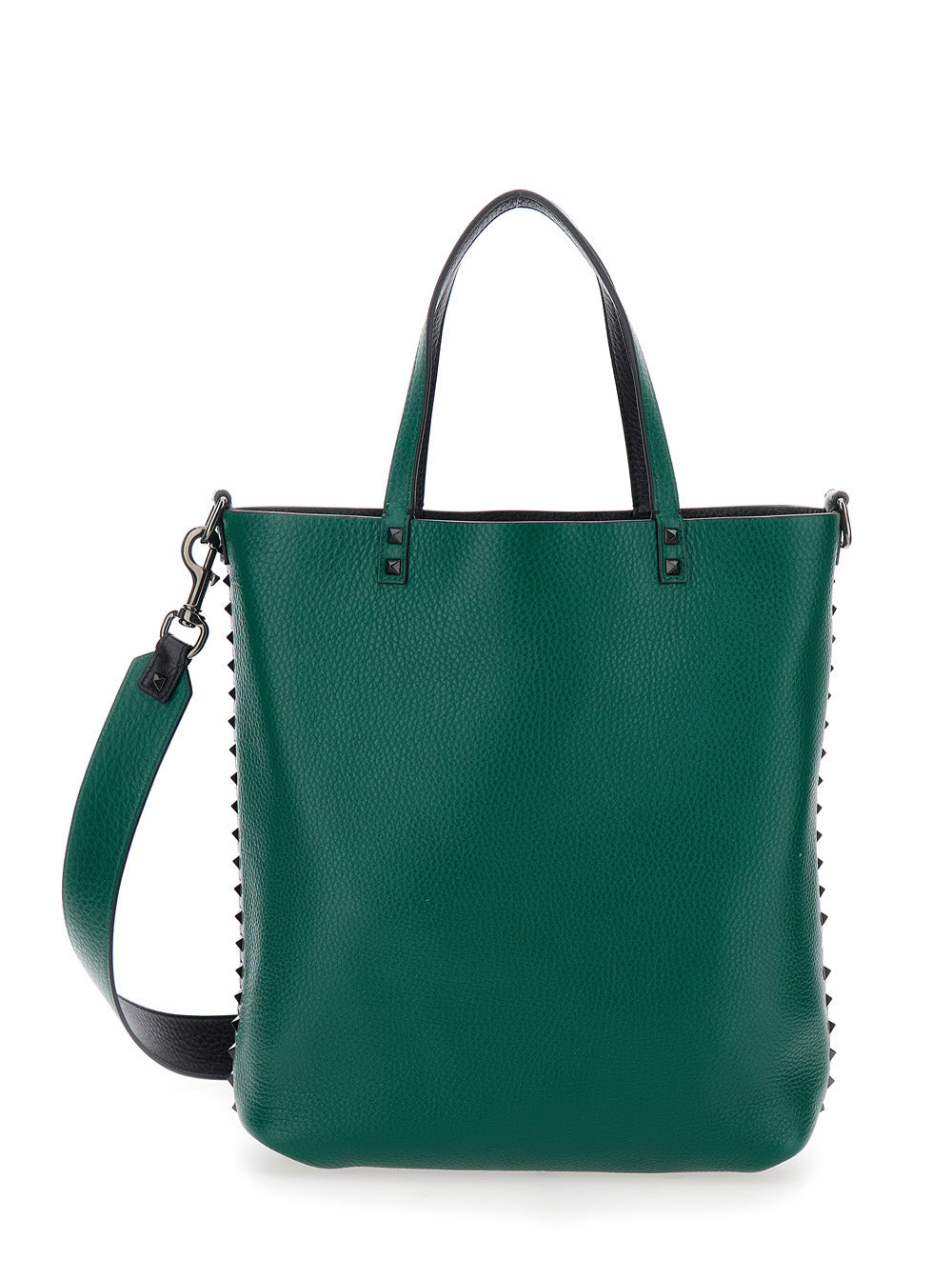 Valentino Garavani Men Black And Green Reversible Tote Bag With Studs In Grained Leather Man - 5