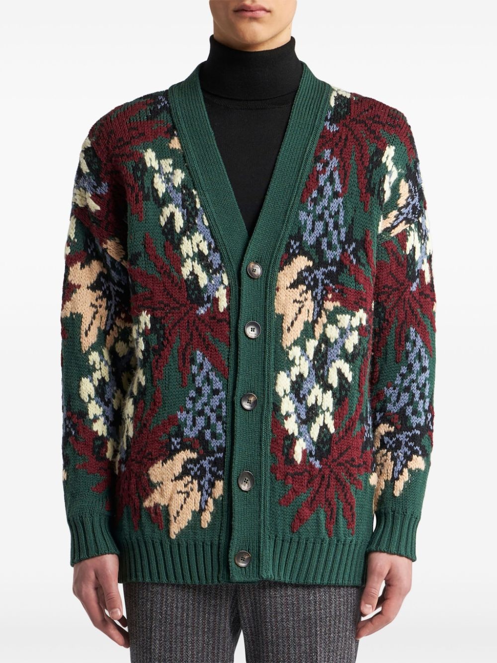 V-neck jacquard cardigan - 3