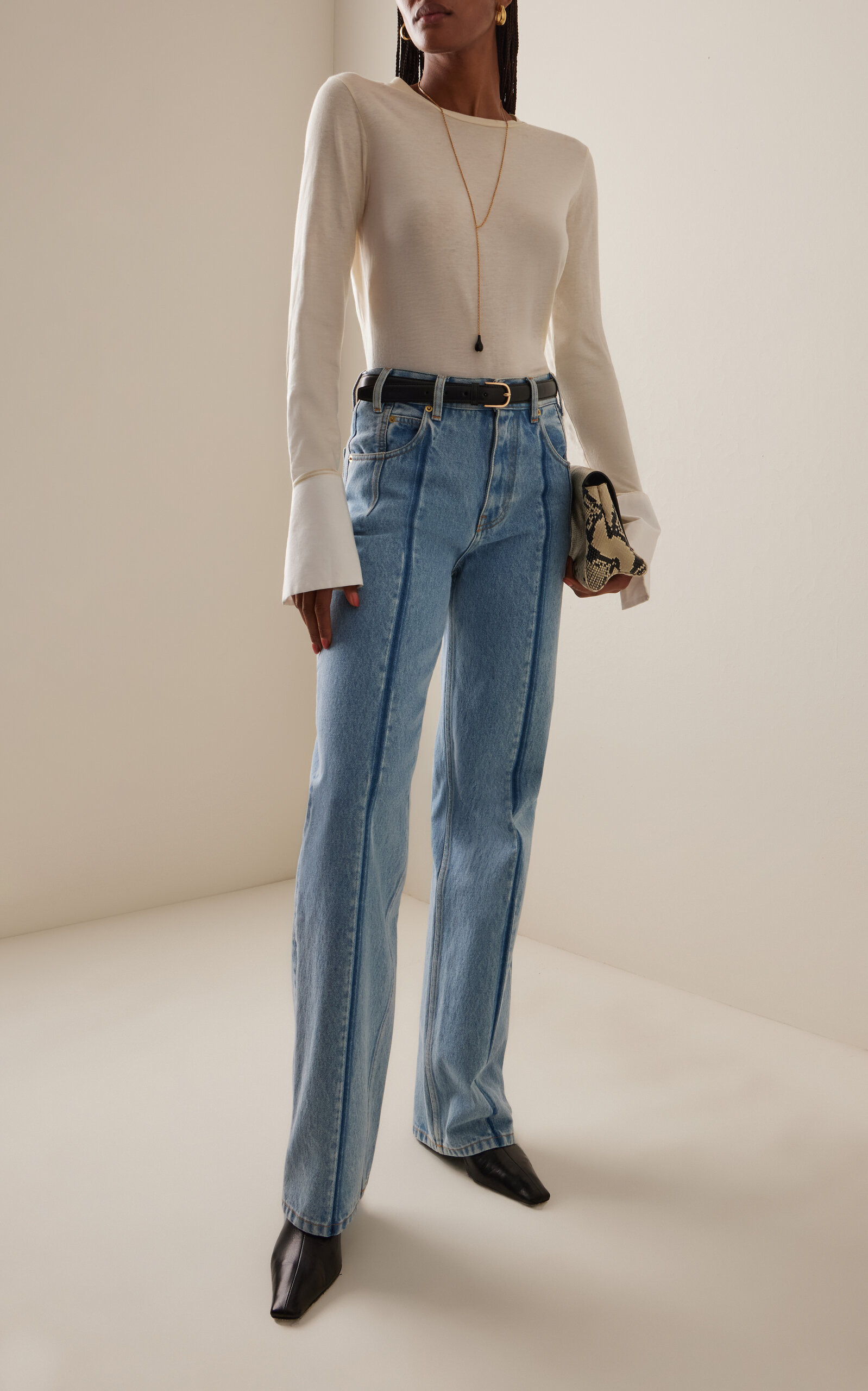 Nora Cuff-Detailed Jersey Top ivory - 3