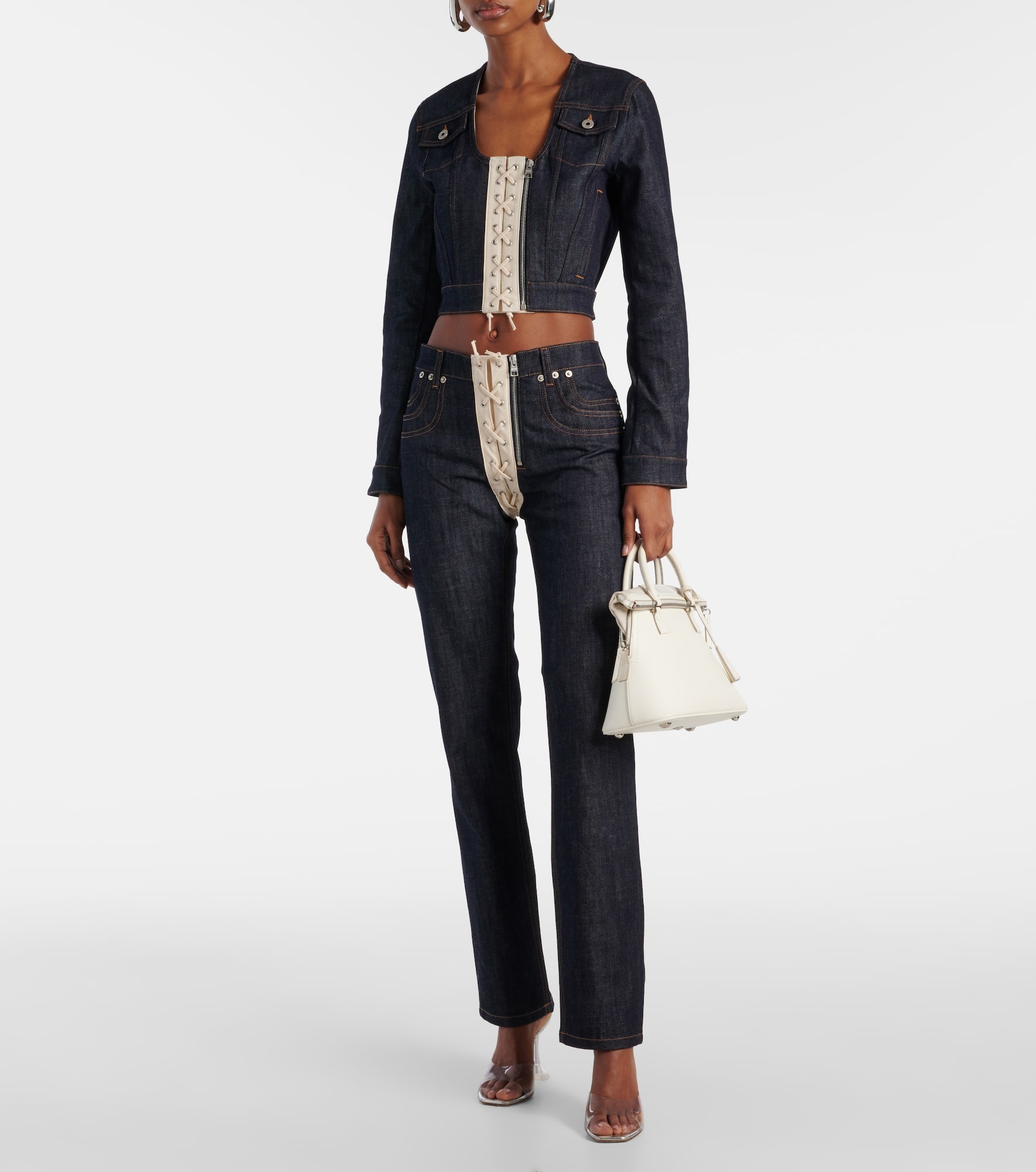 Lace-up cropped denim jacket - 2