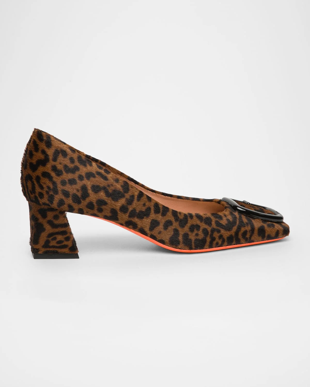 Leopard Block Heel Buckle Pumps - 1