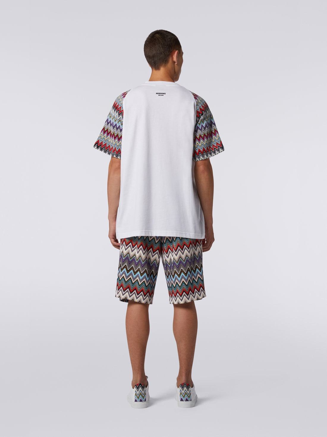 Cotton crew-neck T-shirt with knitted inserts - 4