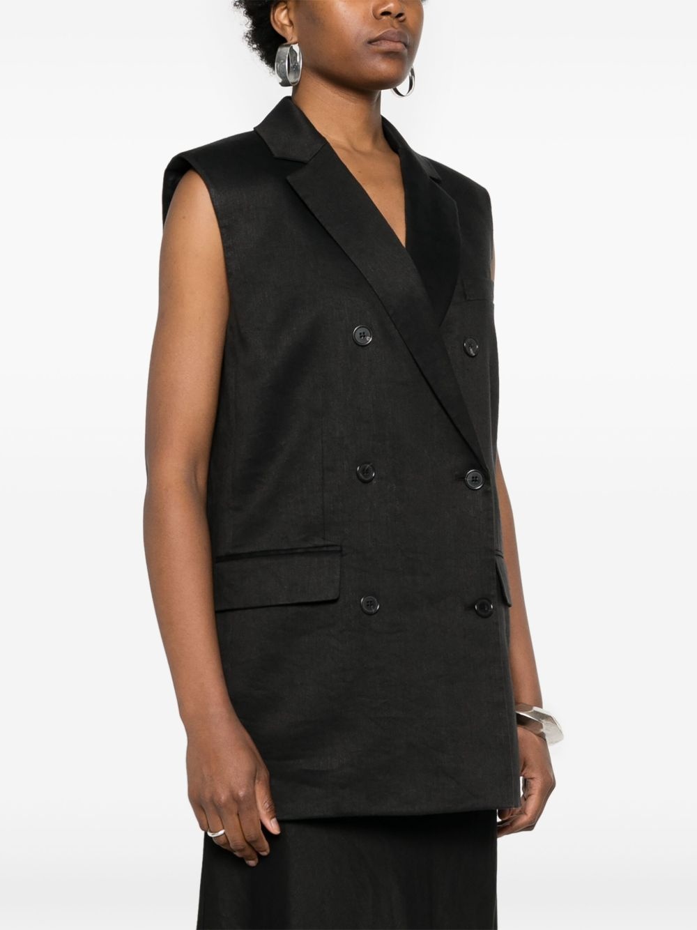 double-breasted linen blend gilet - 3