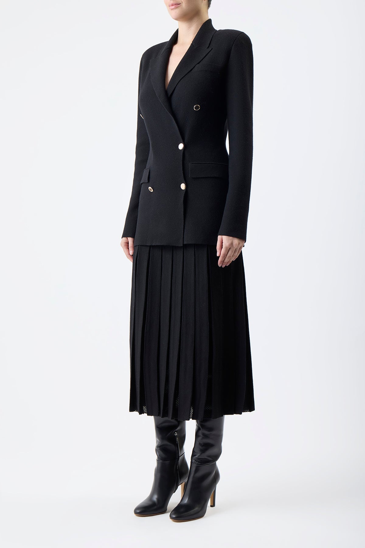 Del Pleated Skirt in Black Wool - 3
