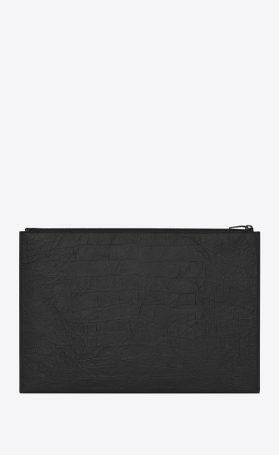 SAINT LAURENT monogram document holder in crocodile embossed leather outlook