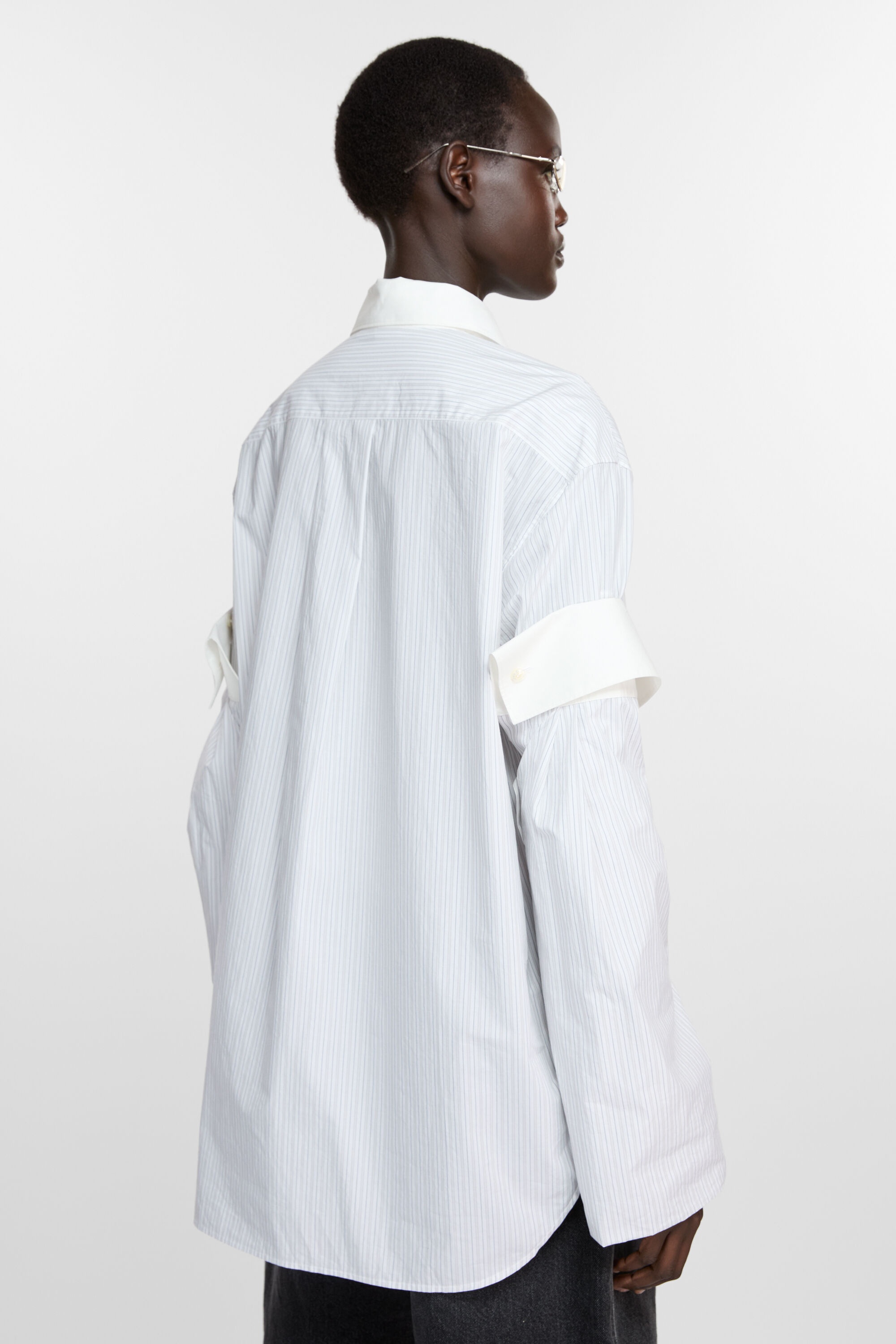 Button-up layered shirt - Olive green/white - 3