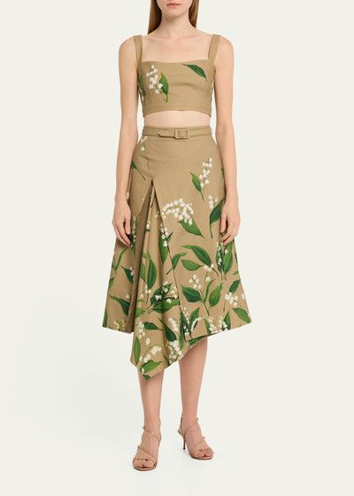Oscar de la Renta Lily Of The Valley Cotton Twill Midi Skirt outlook
