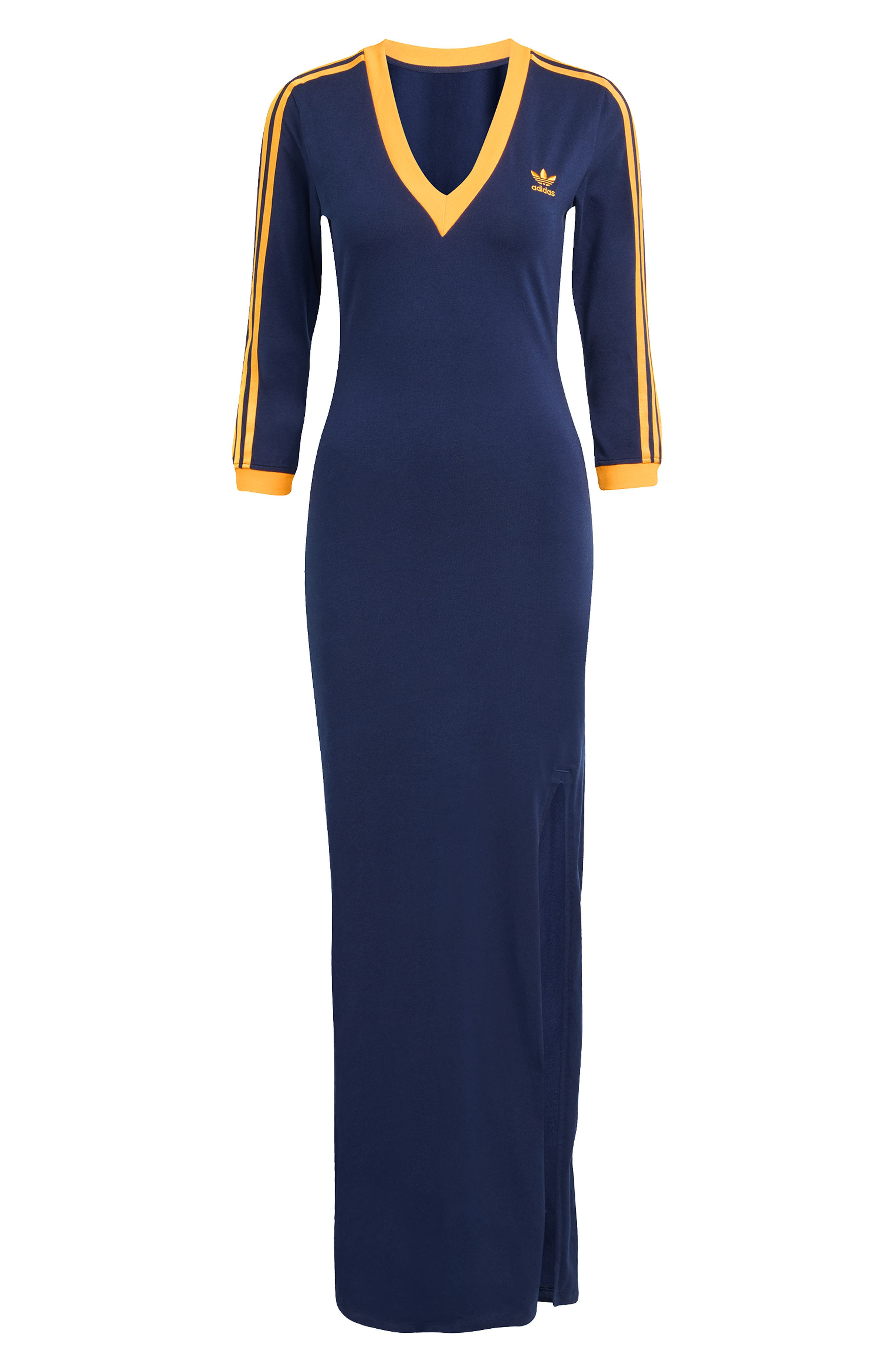 adidas Adicolor Classics 3-Stripes Maxi Dress in Night Indigo/Crew Orange at Nordstrom - 4