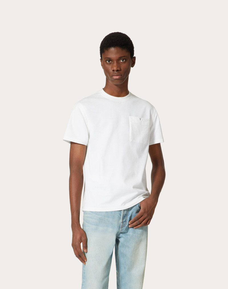 COTTON T-SHIRT WITH TOPSTITCHED V DETAIL 3