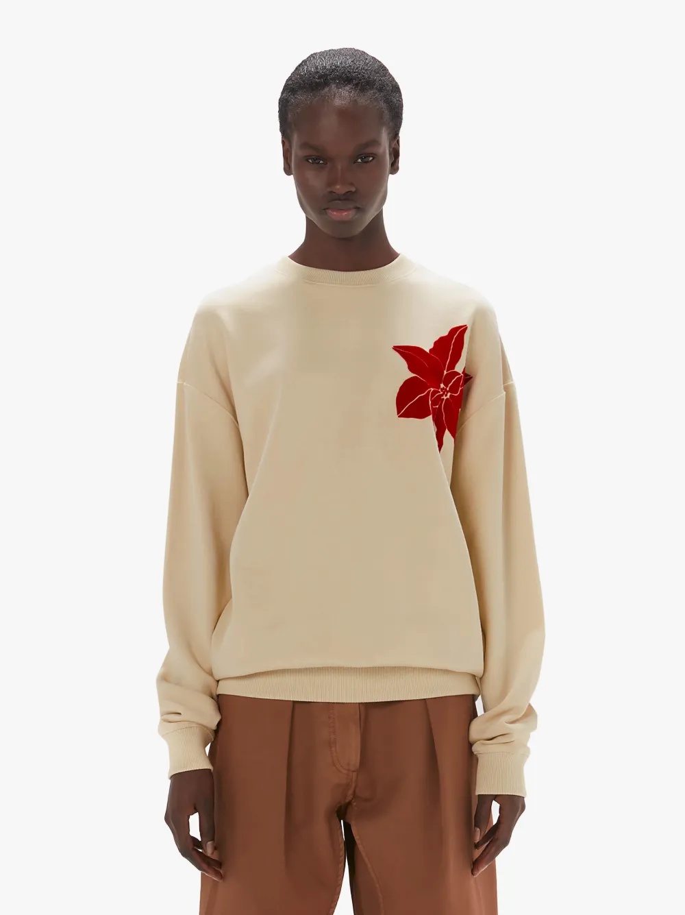 SWEATSHIRT WITH FLOCKED FLOWER - 2