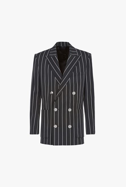 Black and white striped cuprammonium blazer with double-breasted buttoned fastening - 1