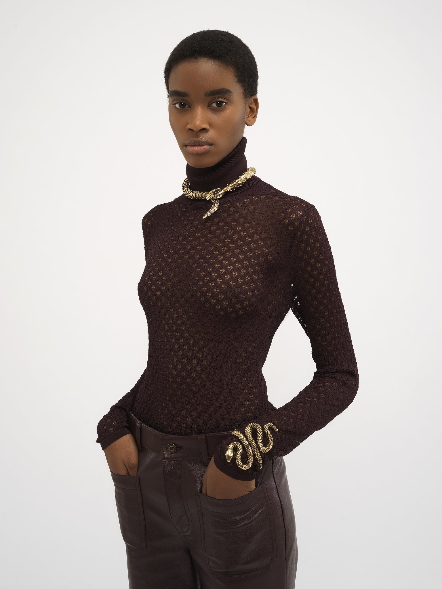 FITTED TURTLENECK SWEATER IN LACE KNIT - 4