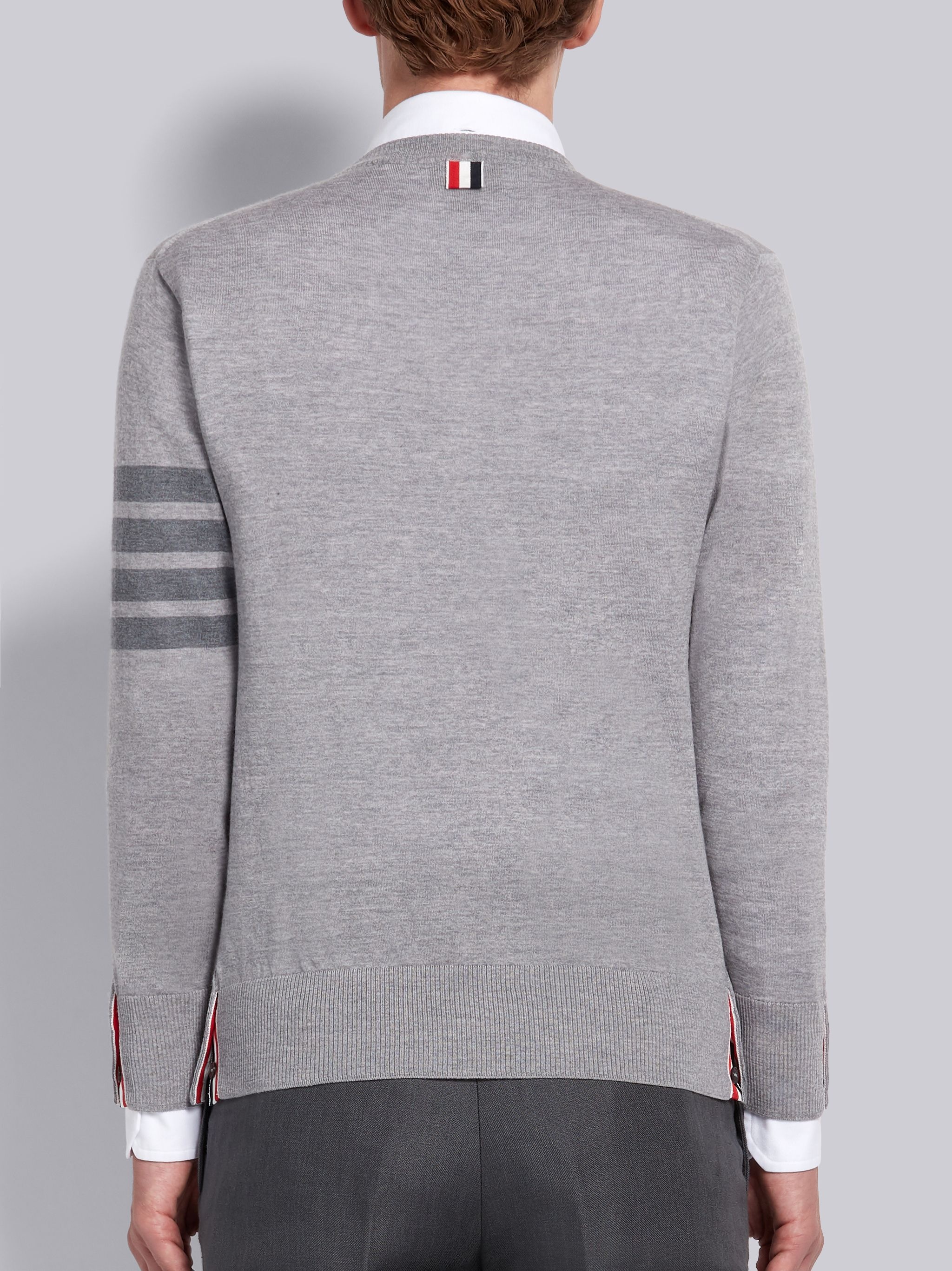 Light Grey Fine Merino Wool 4-Bar Classic Crewneck Pullover - 3