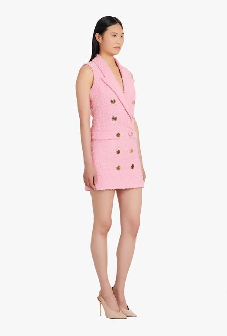 Short pink dress with gold-tone double-buttoned fastening - 7