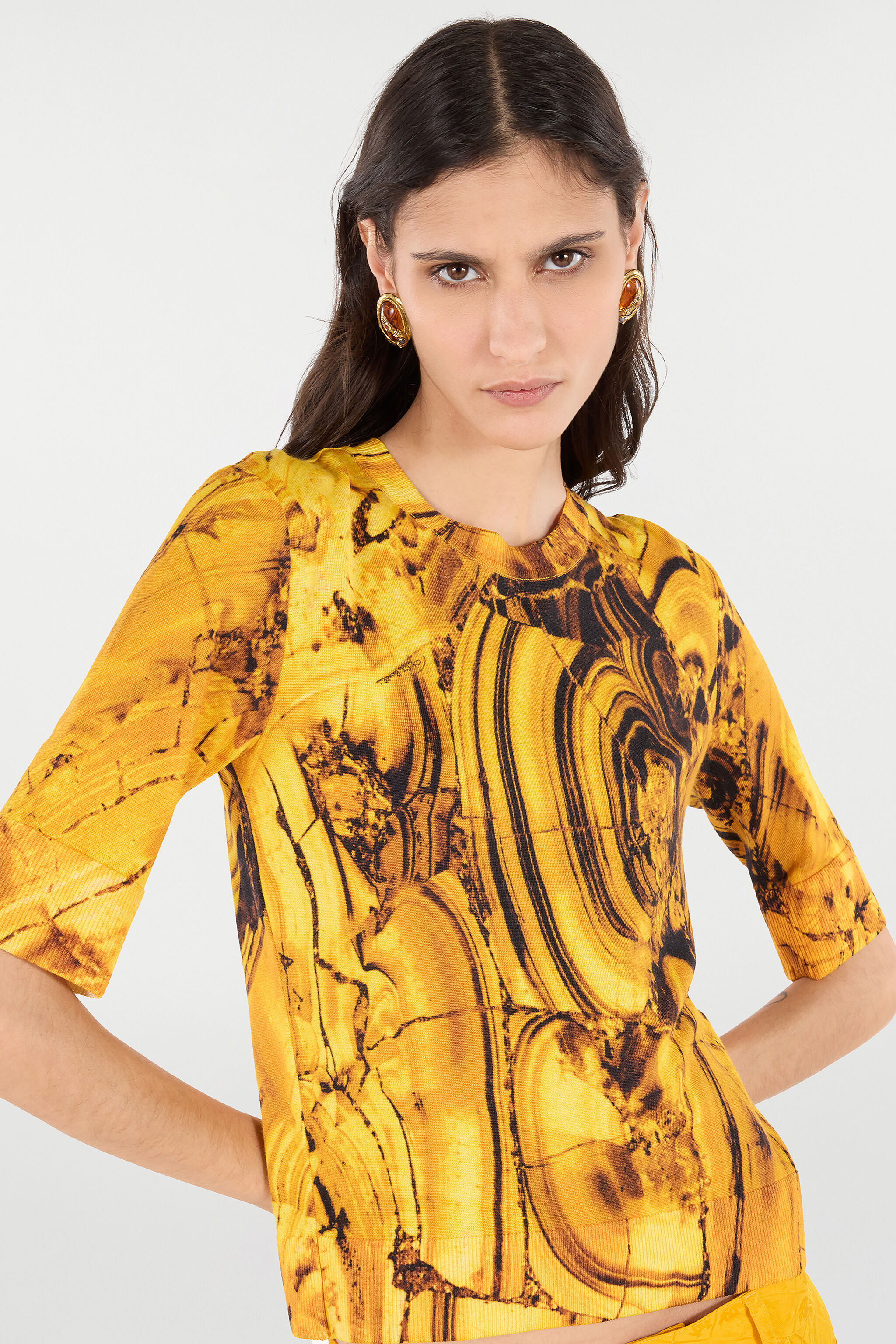 Silk And Wool Sweater With Amber Print - 6
