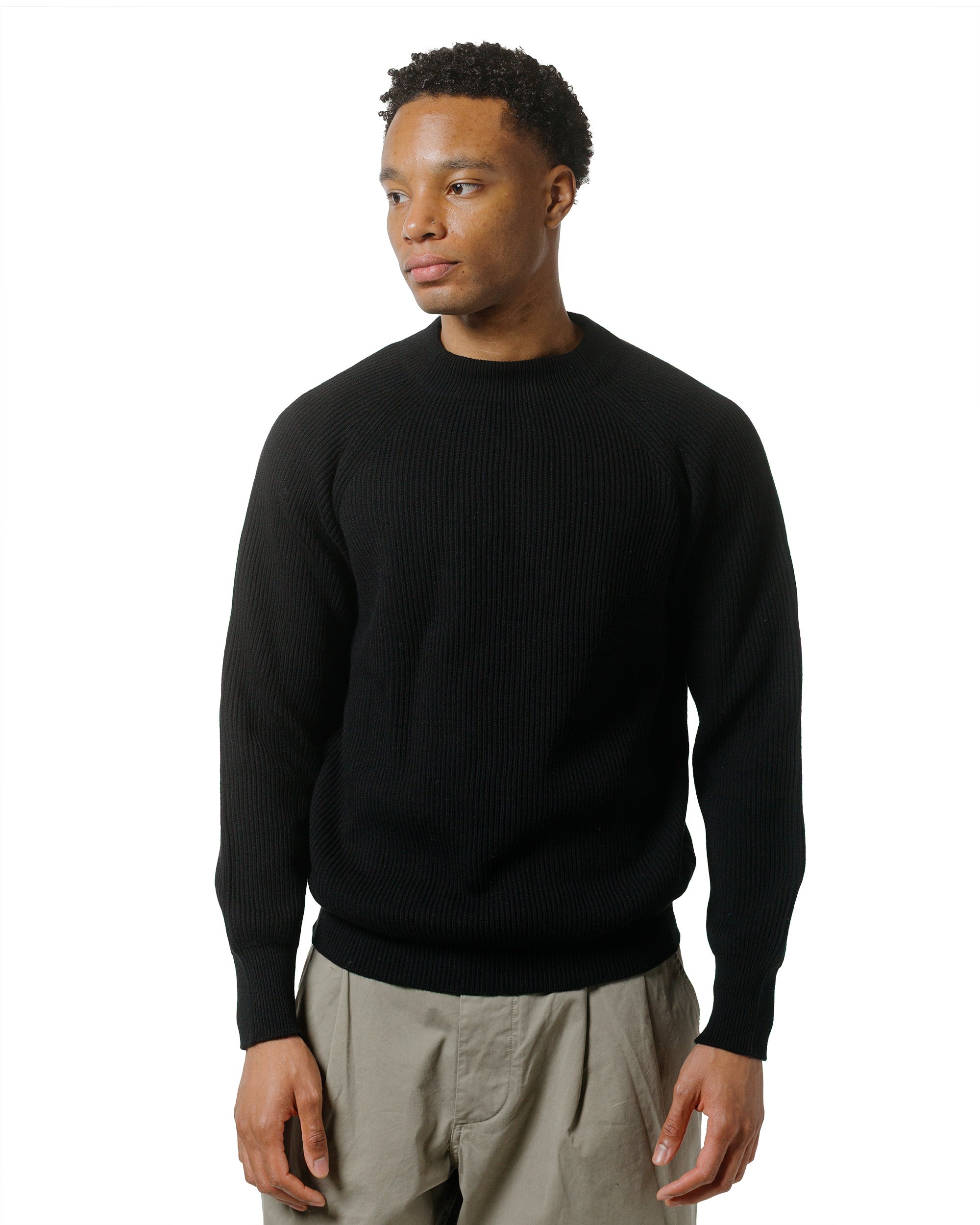 Simple Rib Crew Neck Cotton Wool Black - 2