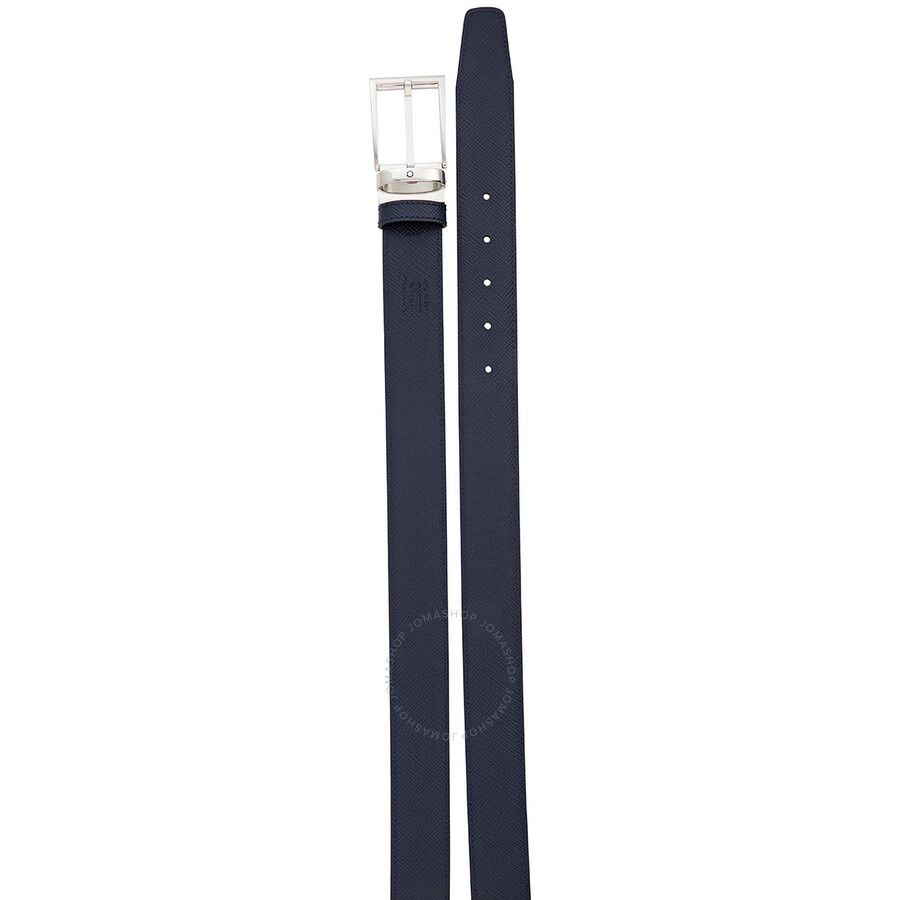 Montblanc Men's Classic Leather Belt- Black/Indigo - 2