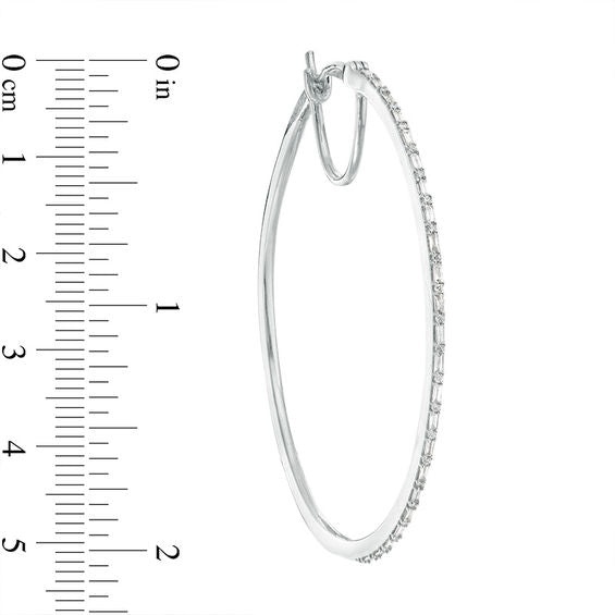 Zales - Zales 1/2 CT. T.W. Baguette and Round Diamond Alternating Hoop Earrings in 10K White Gold New - 12