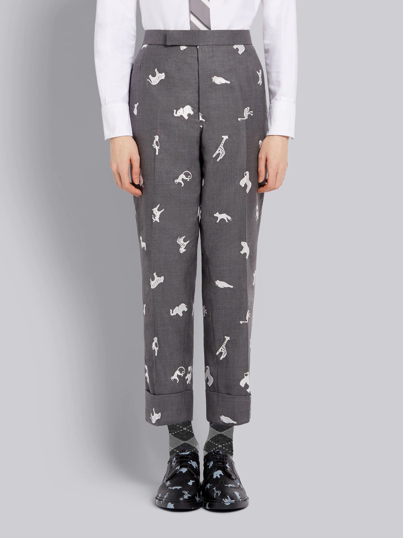 Medium Grey Wool Twill Animal Icon Embroidered Classic Trouser - 1