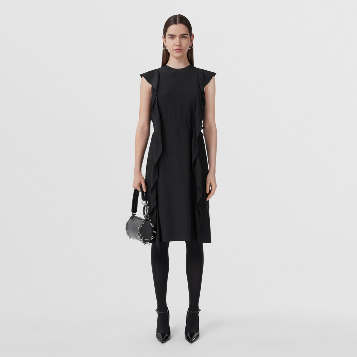 Ruffle Detail Silk Crepe de Chine Dress - 2