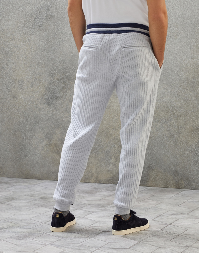 Brunello Cucinelli Cotton ribbed French terry trousers with striped details outlook