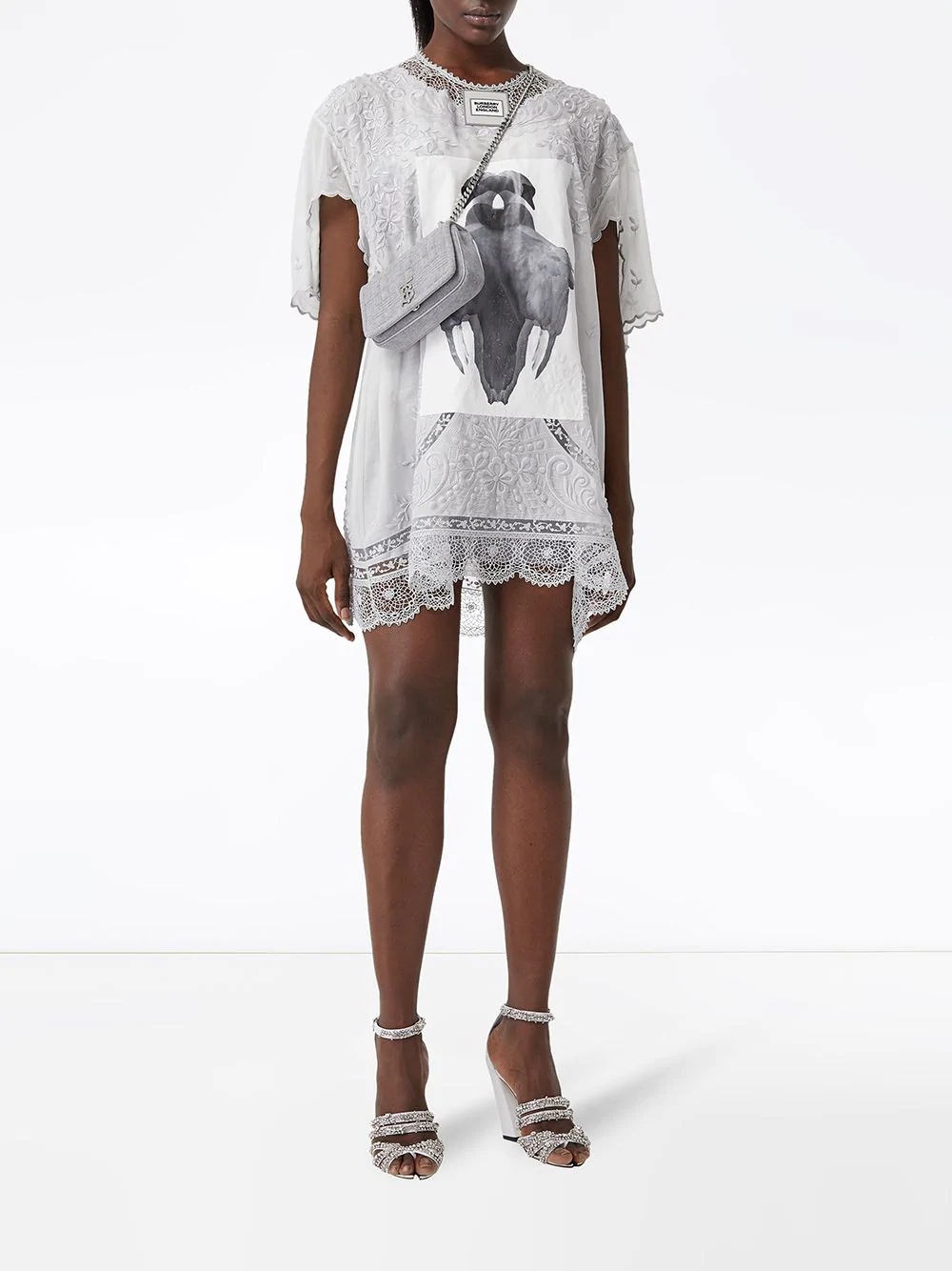 laced swan print T-shirt dress - 2