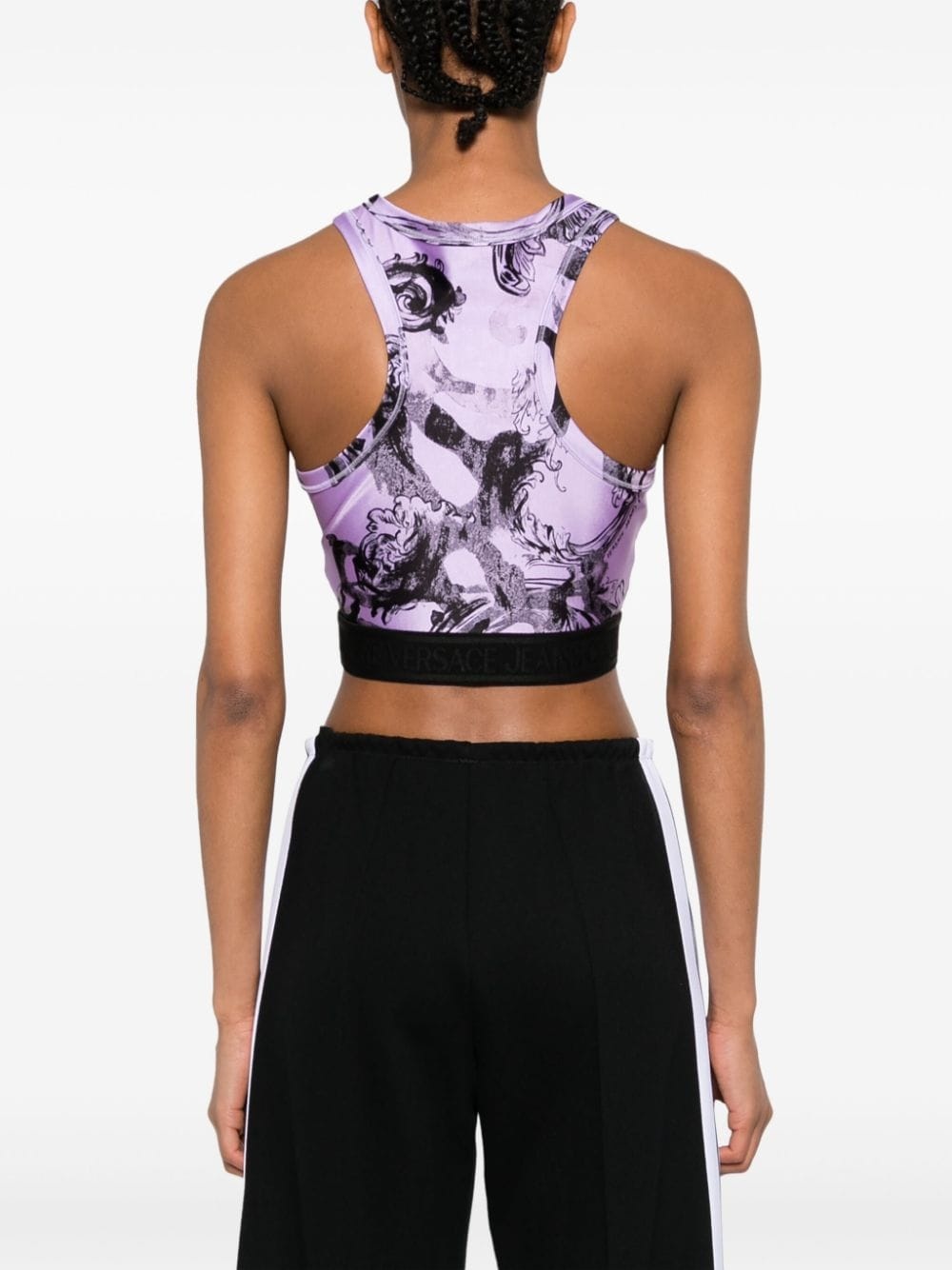 baroque-print cropped racerback top - 4
