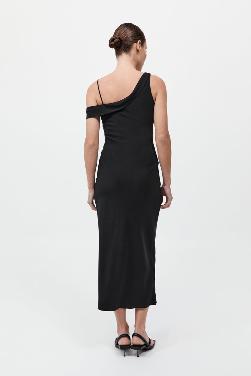 Silk Drape Dress - Black - 7