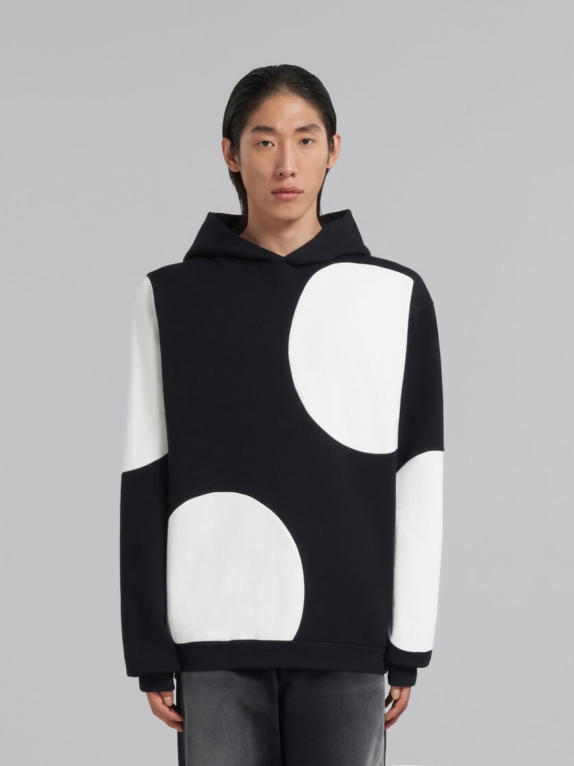 BLACK BIO COTTON HOODIE WITH MAXI POLKA DOTS - 2