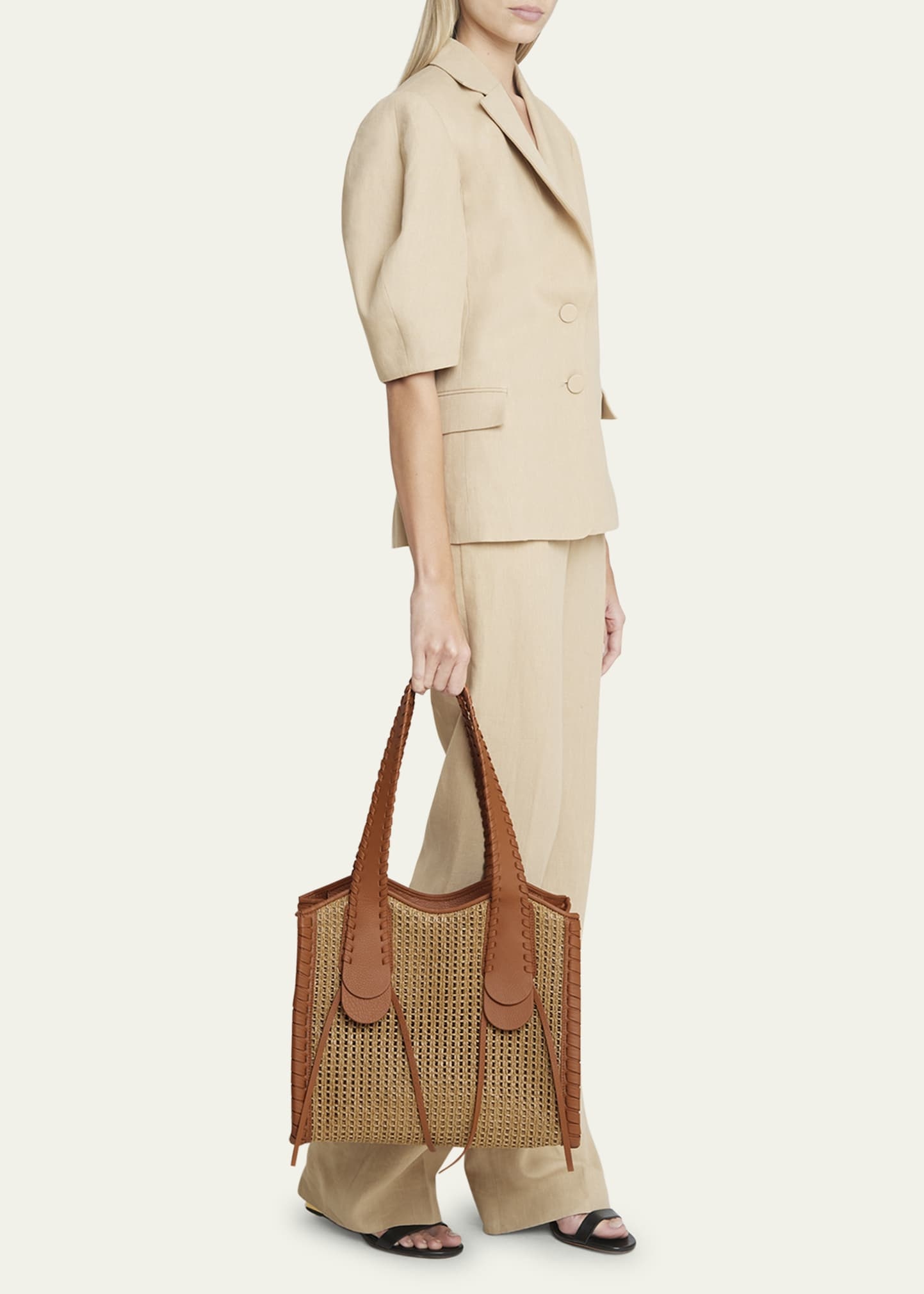 Monty Tote Bag in Raffia and Calfskin Leather - 5