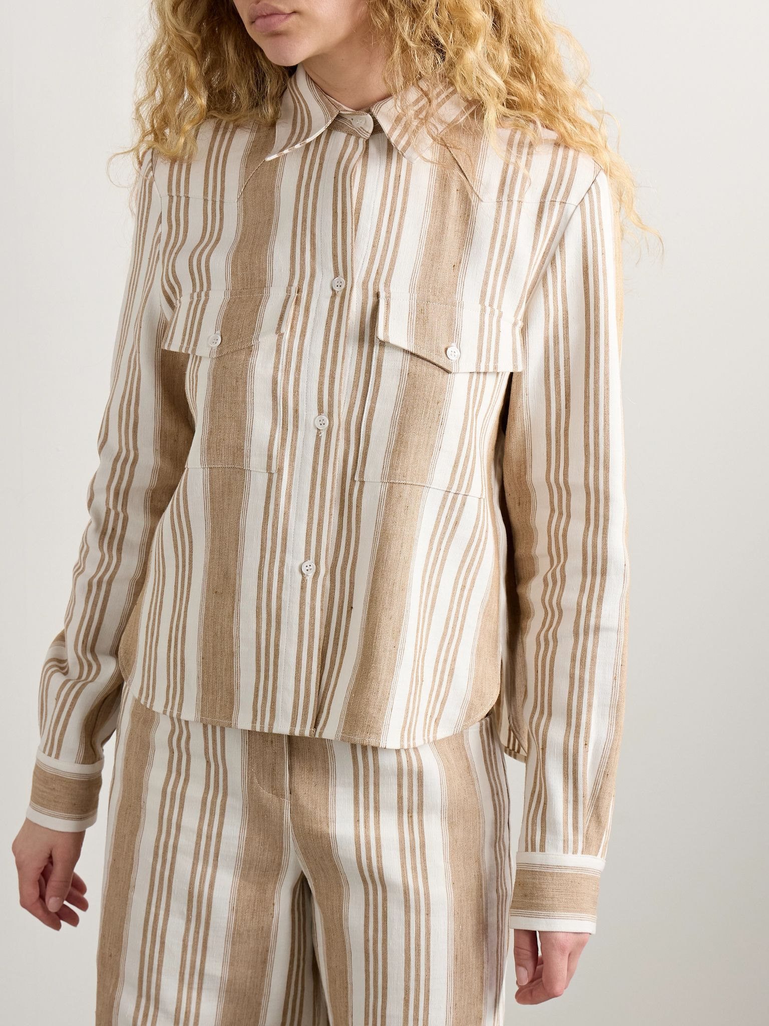 New Carter striped hemp shirt Beige - 3
