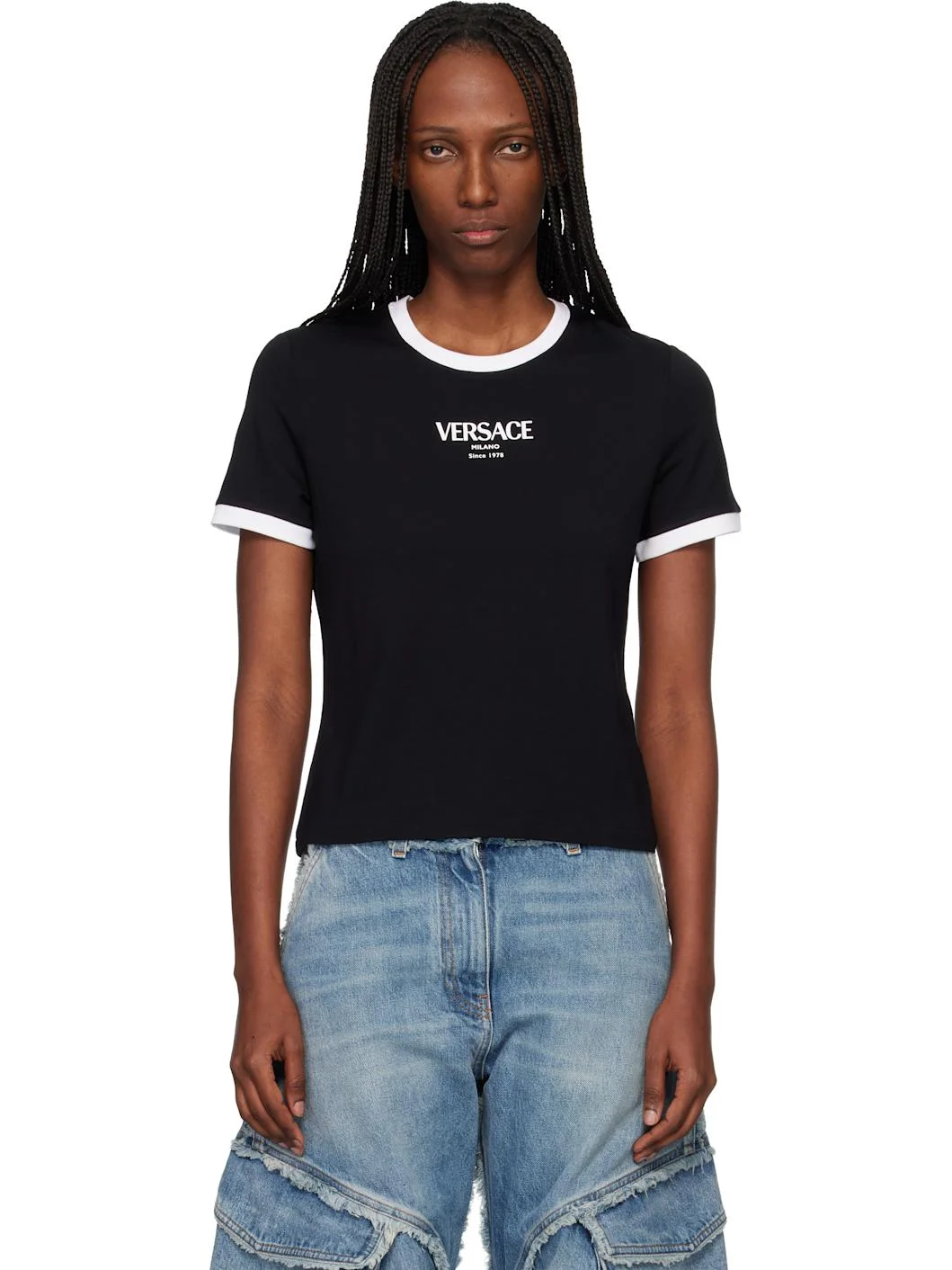 Black Stretch Viscose-Jersey T-Shirt - 1