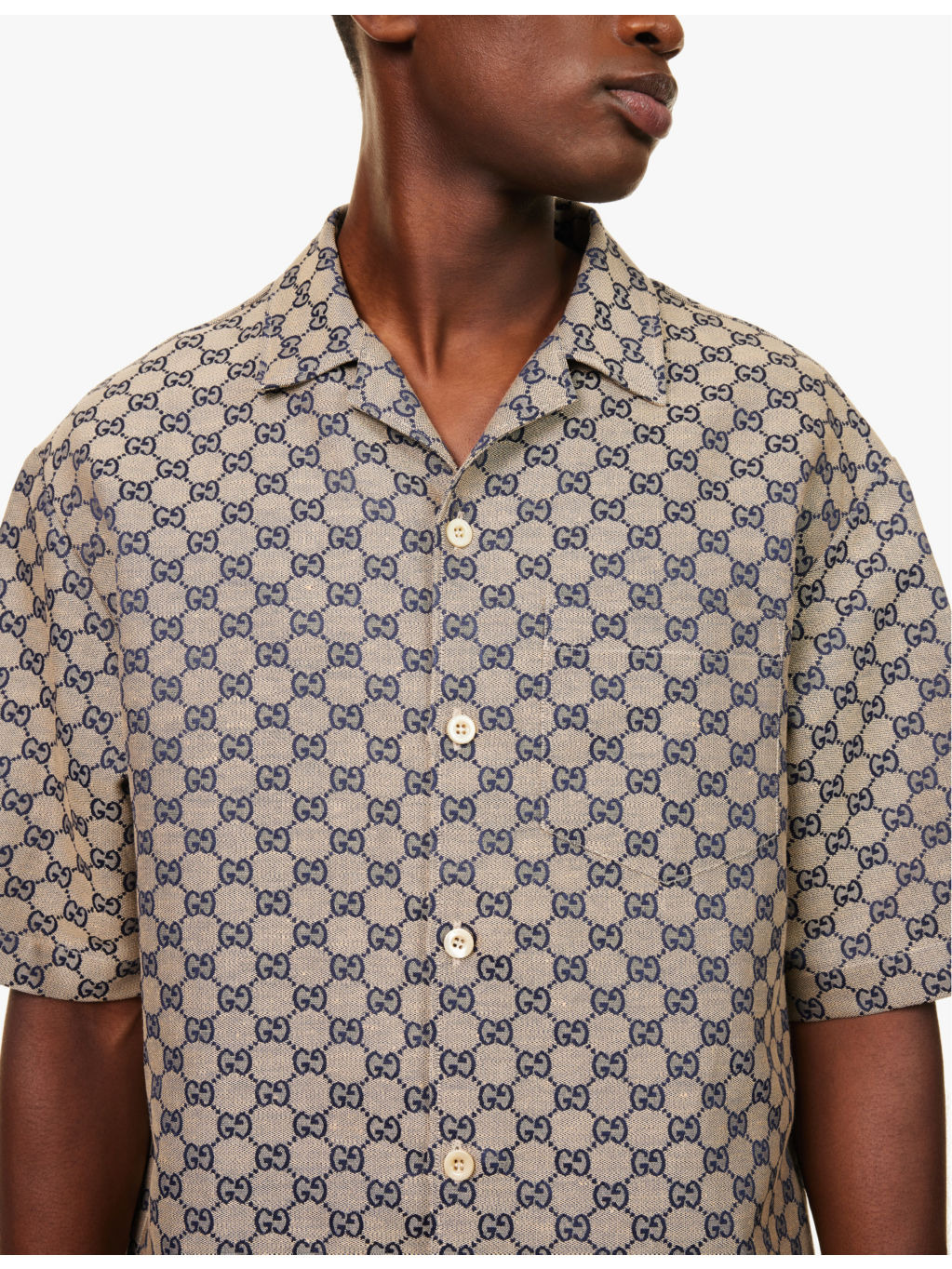 Monogram-pattern regular-fit linen-blend shirt - 5