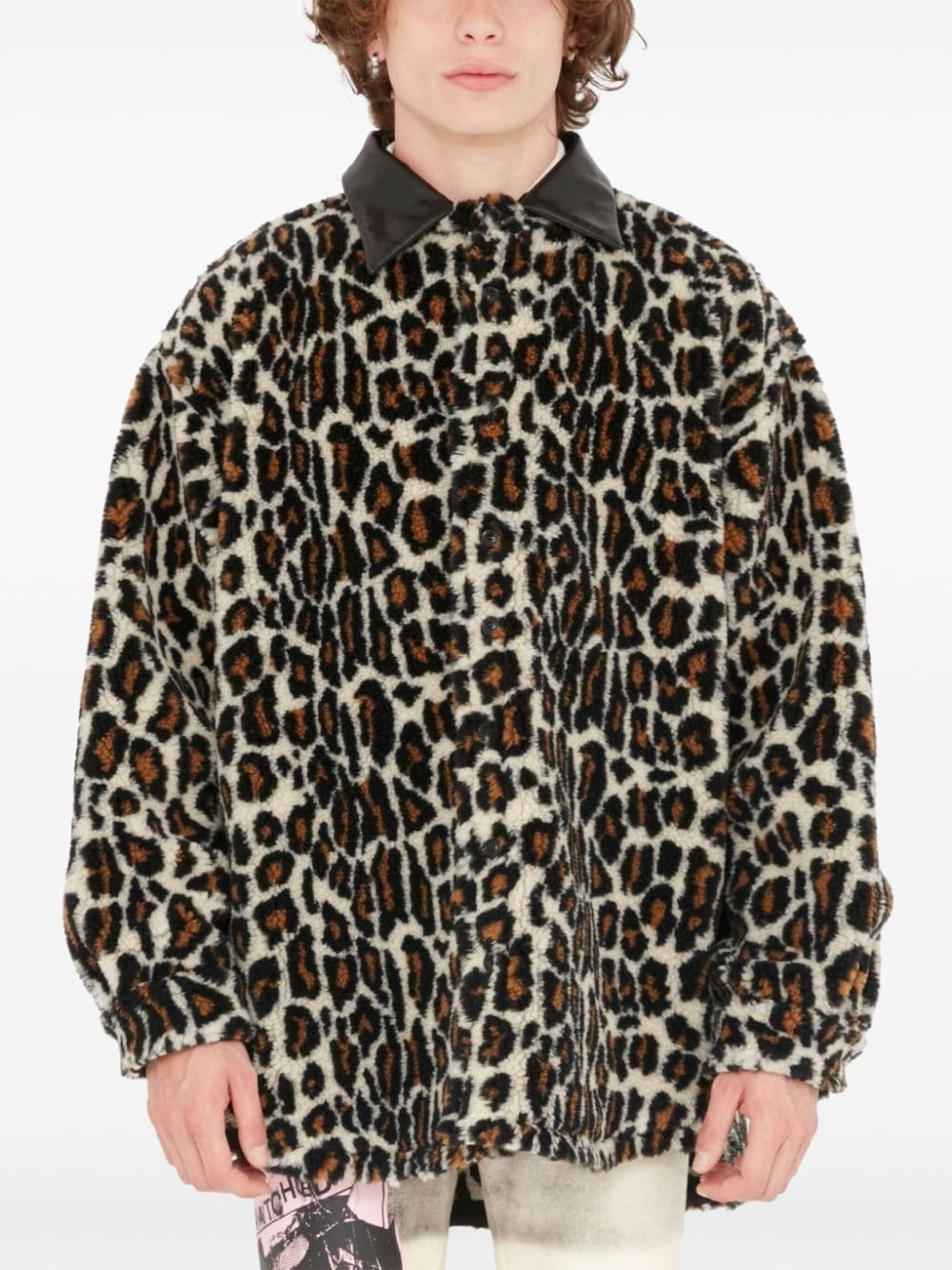 leopard-print faux-fur shirt - 2