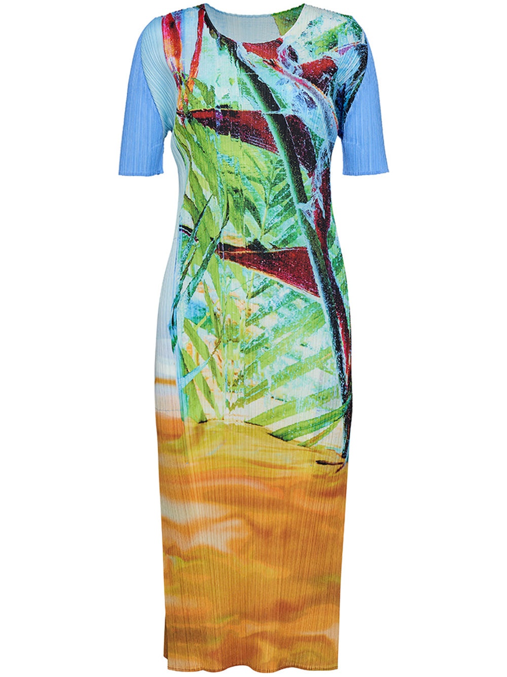 Pleats Please Tropical Winter Dressサイズ2 Pleats Please by Issey Miyake Tropical Winter Dress - Blue
