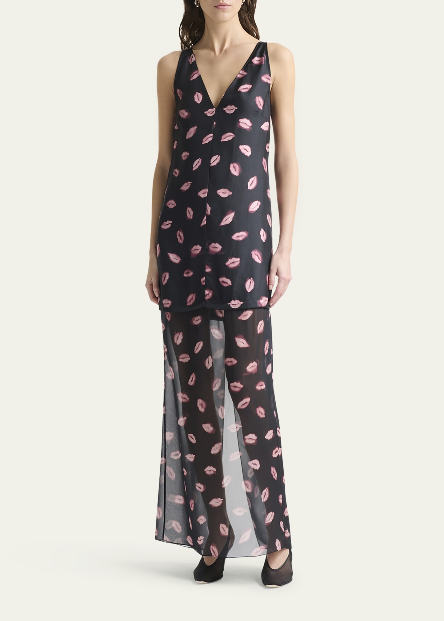 Katrin Lip-Print Silk Maxi Dress - 2