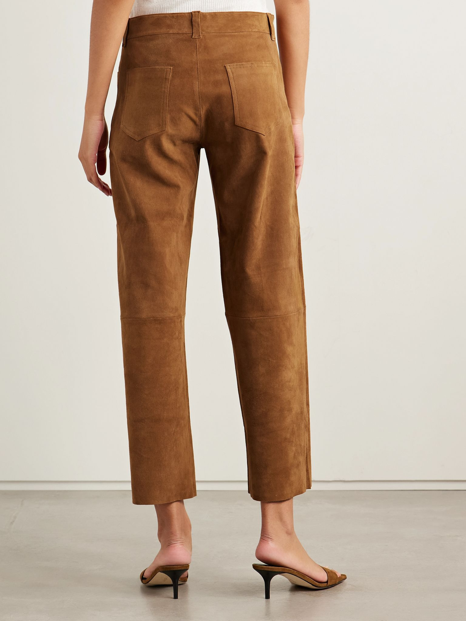 Lilou cropped suede wide-leg pants Tan - 4