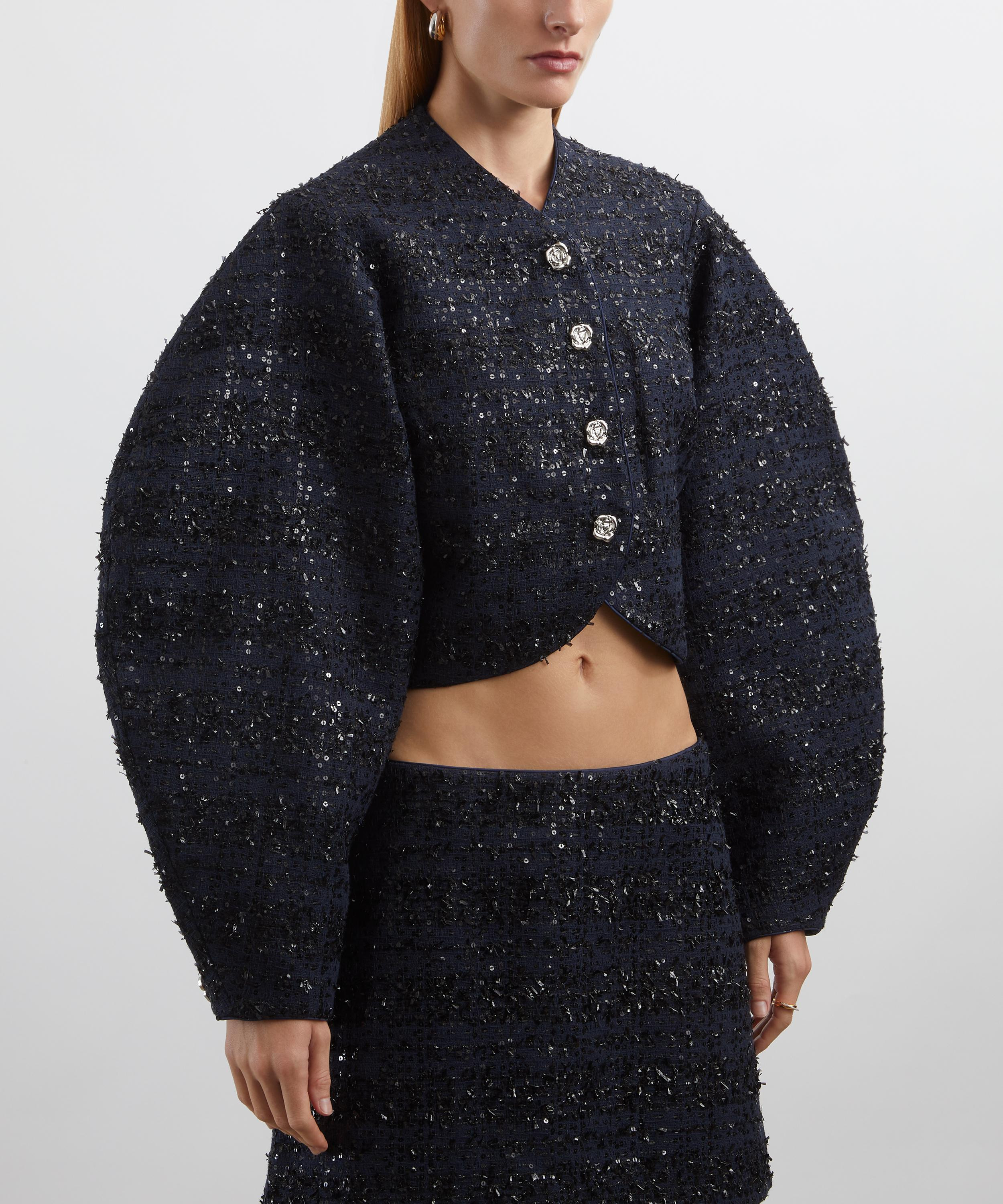 Bouclé Short Dark Blue Jacket - 3