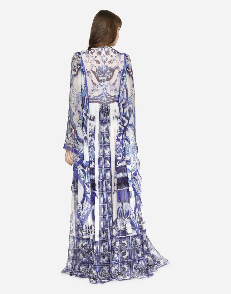 Long majolica-print chiffon dress - 3