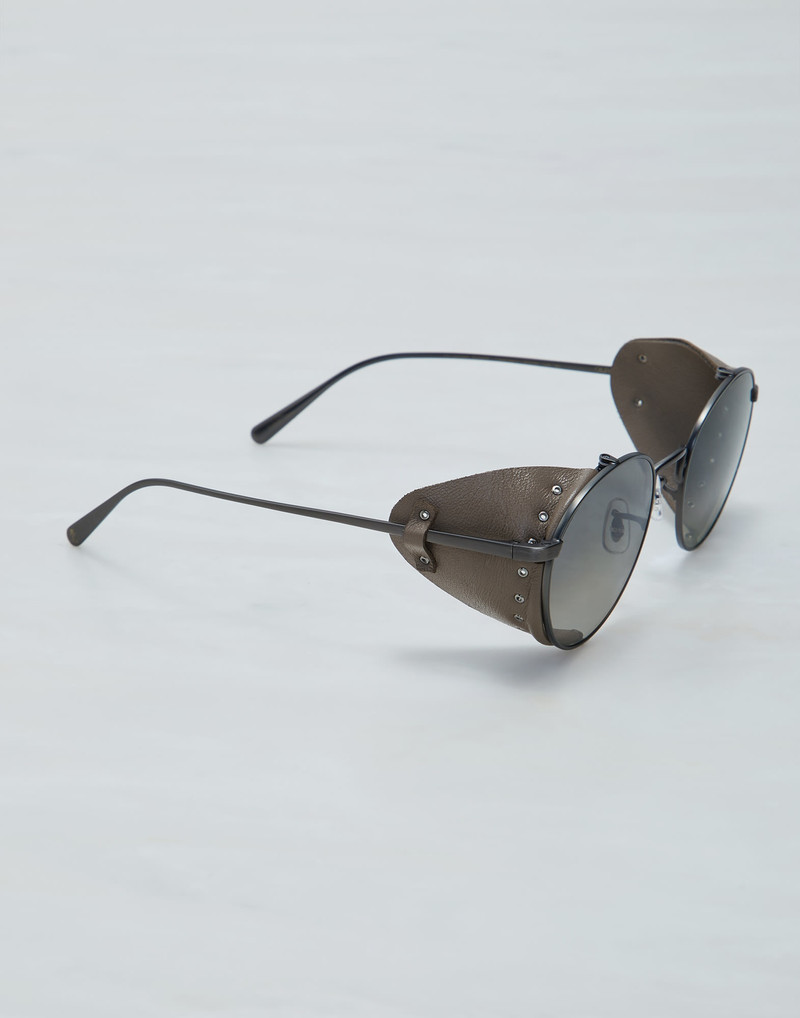 Brunello Cucinelli Cesarino metal sunglasses with leather side shield outlook