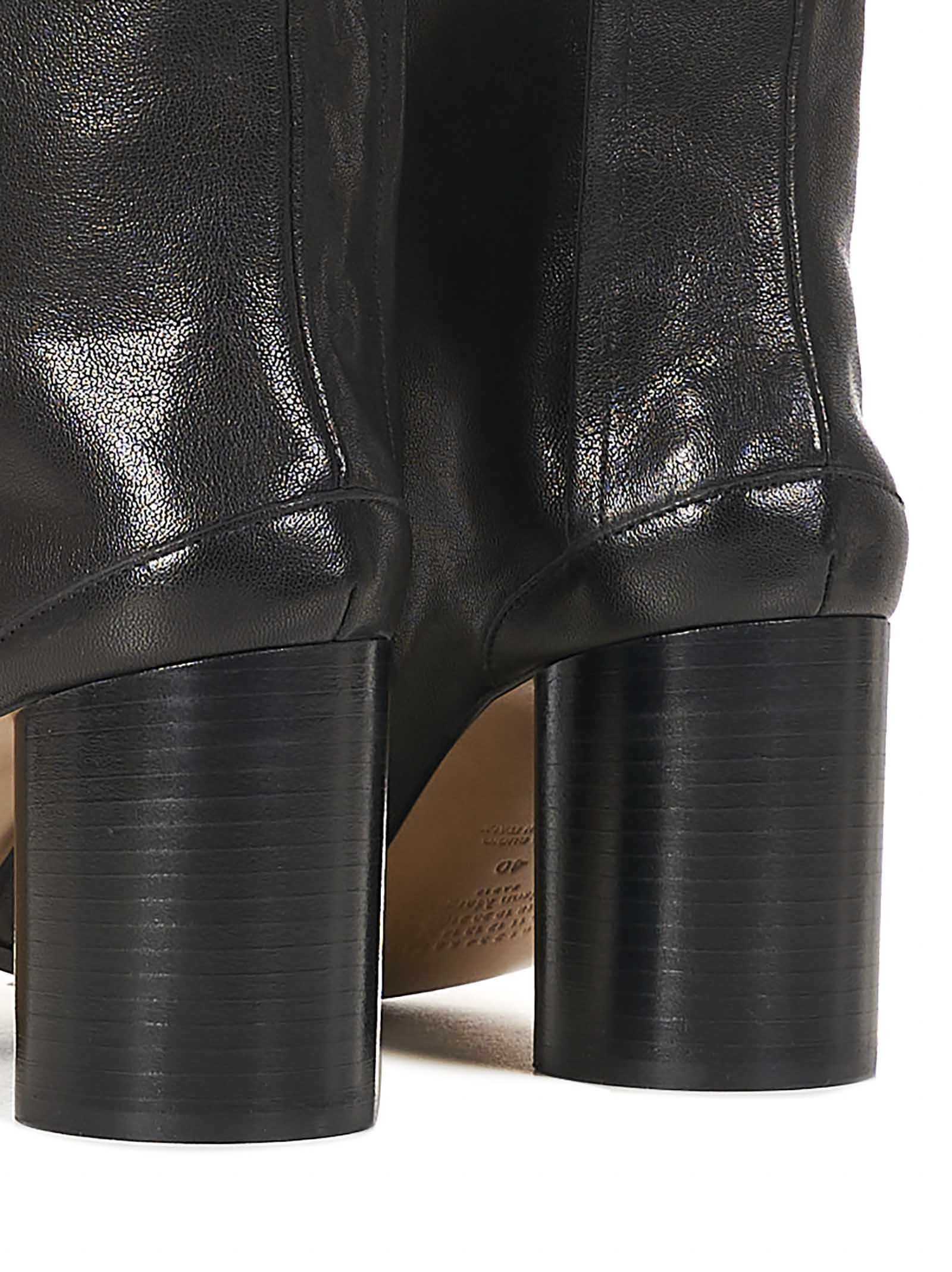 Black vintage leather ankle boots with Tabi split-toe and cylindrical heel. - 4