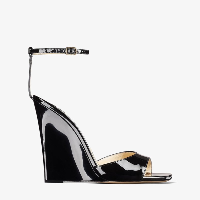 Brien 110 Black Patent Leather Wedge Sandals 1