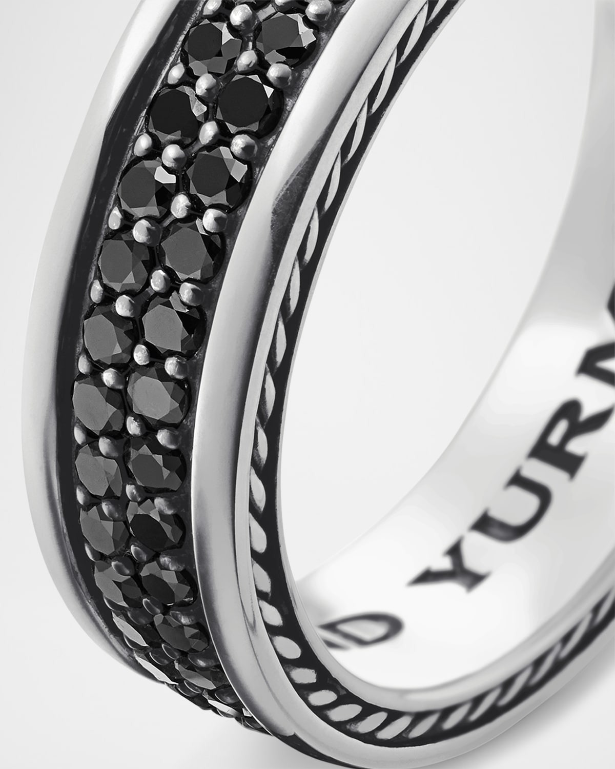 Men's Streamline Two-Row Band Ring with Black Diamonds in Silver, 6.5mm - 5