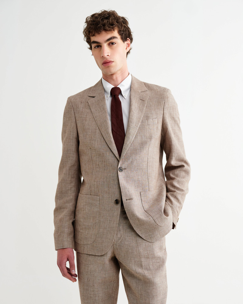 Wax London Fintry - Natural And Brown Stripe Linen Single-Breasted Blazer outlook