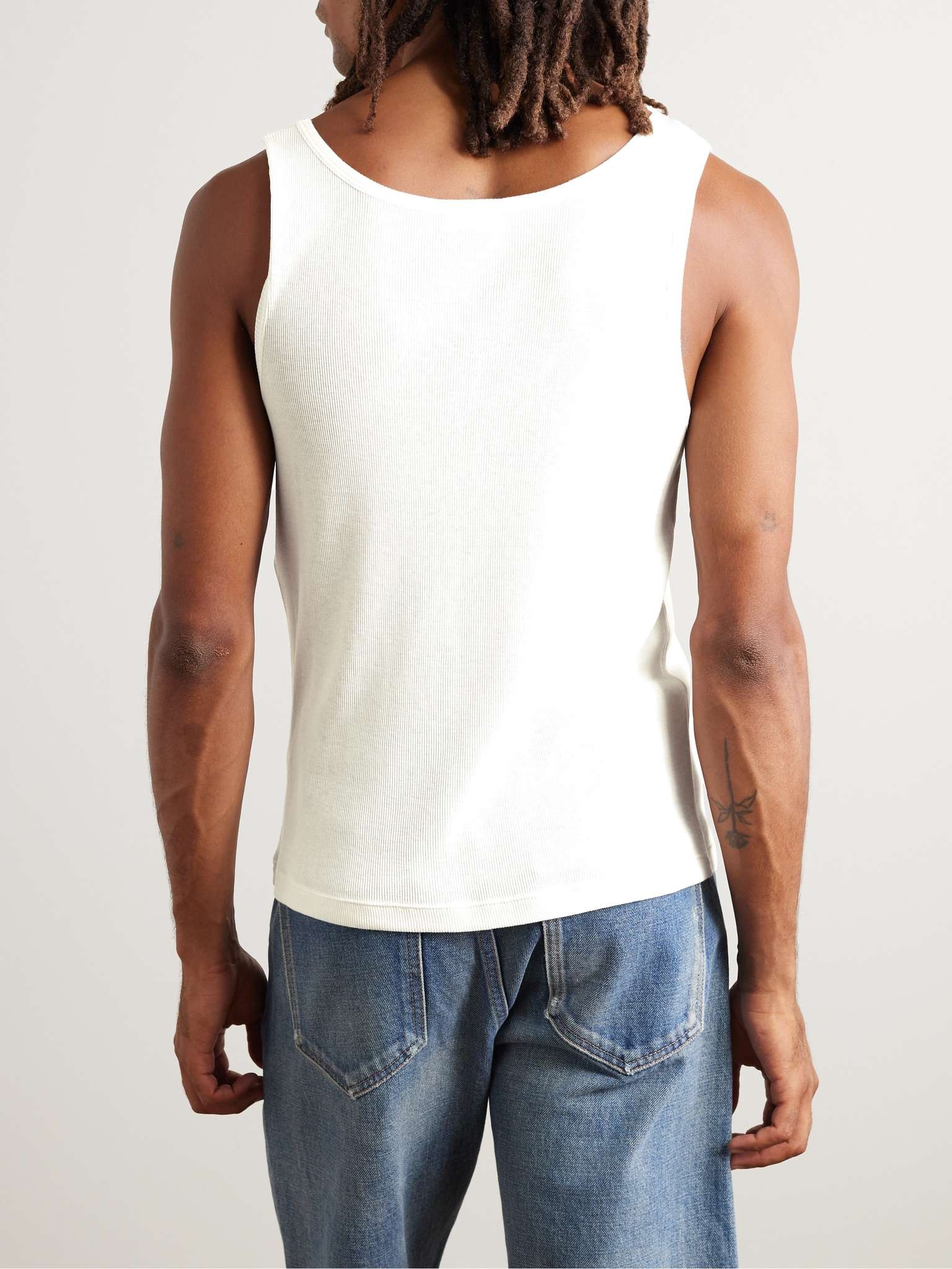 Logo-Embroidered Ribbed Silk and Cotton-Blend Tank Top - 4