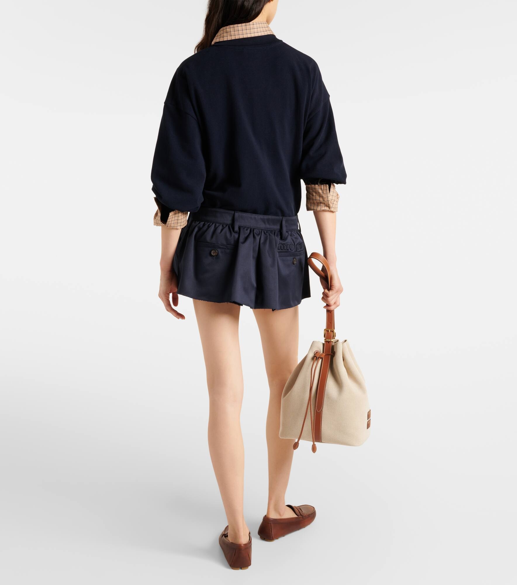 Pleated cotton canvas miniskirt - 3